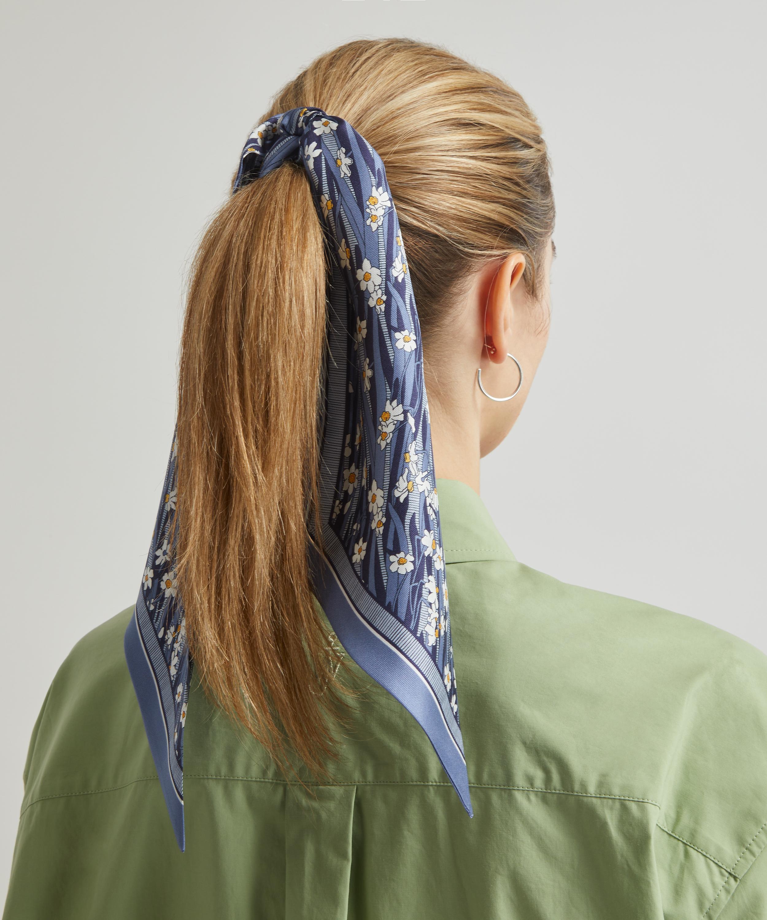 Pale Blue Silk Hair Ribbon Pony Scarf Tie -  UK