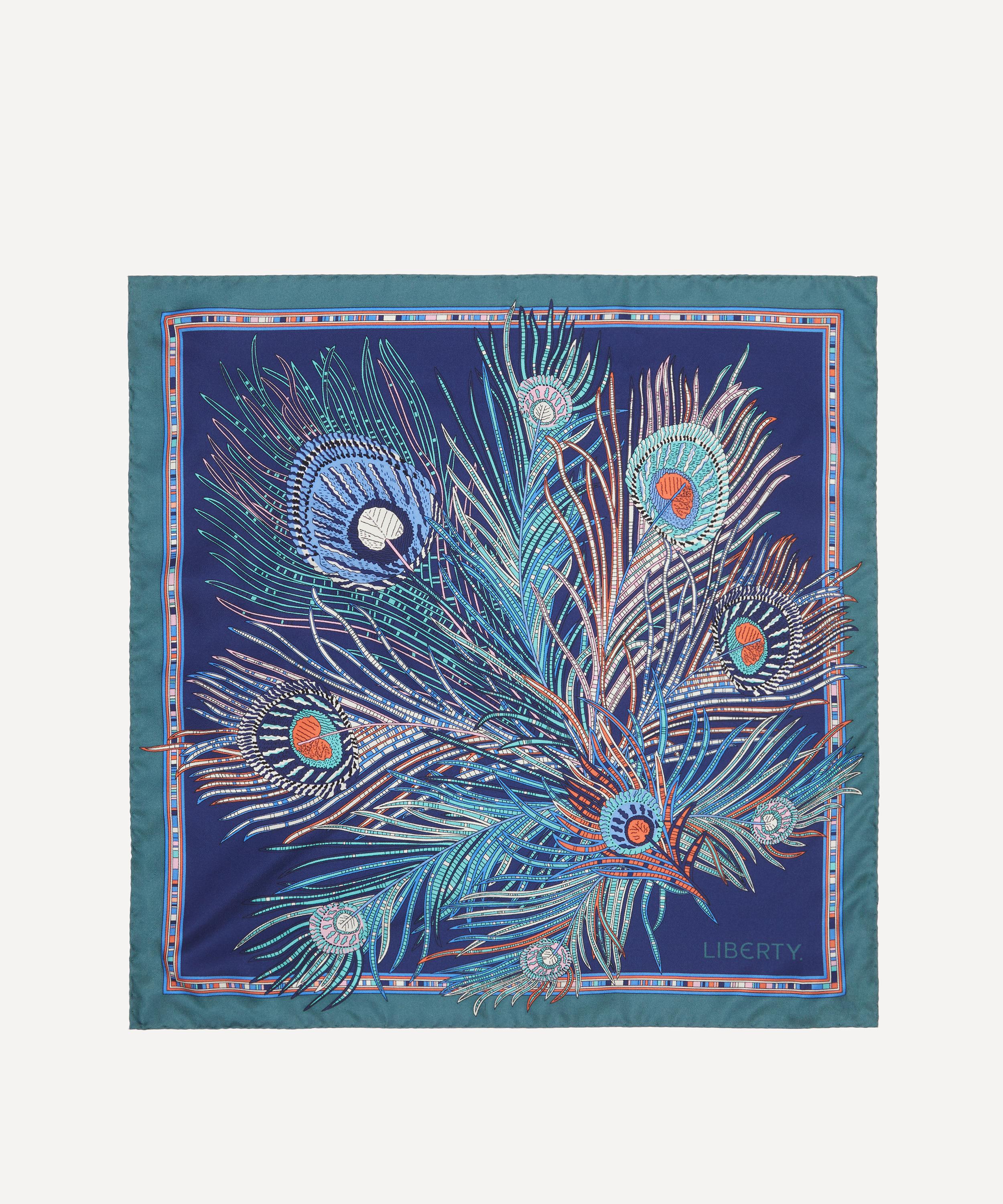 Peacock Feathers - Blue Silk Scarf