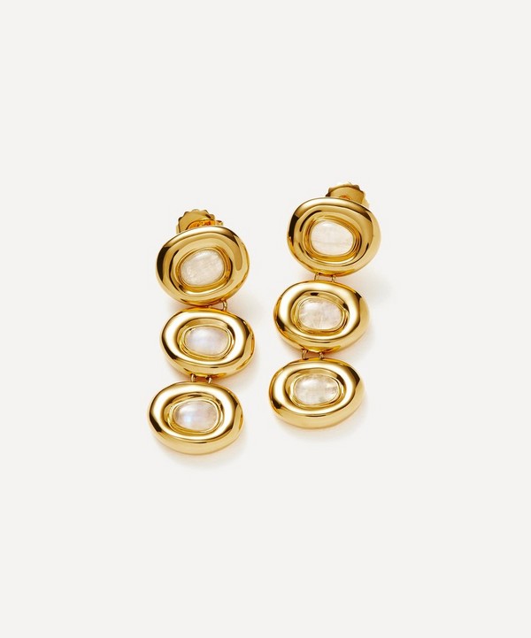 Missoma - 18ct Gold-Plated Molten Gemstone Doughnut Triple Charm Drop Earrings image number null