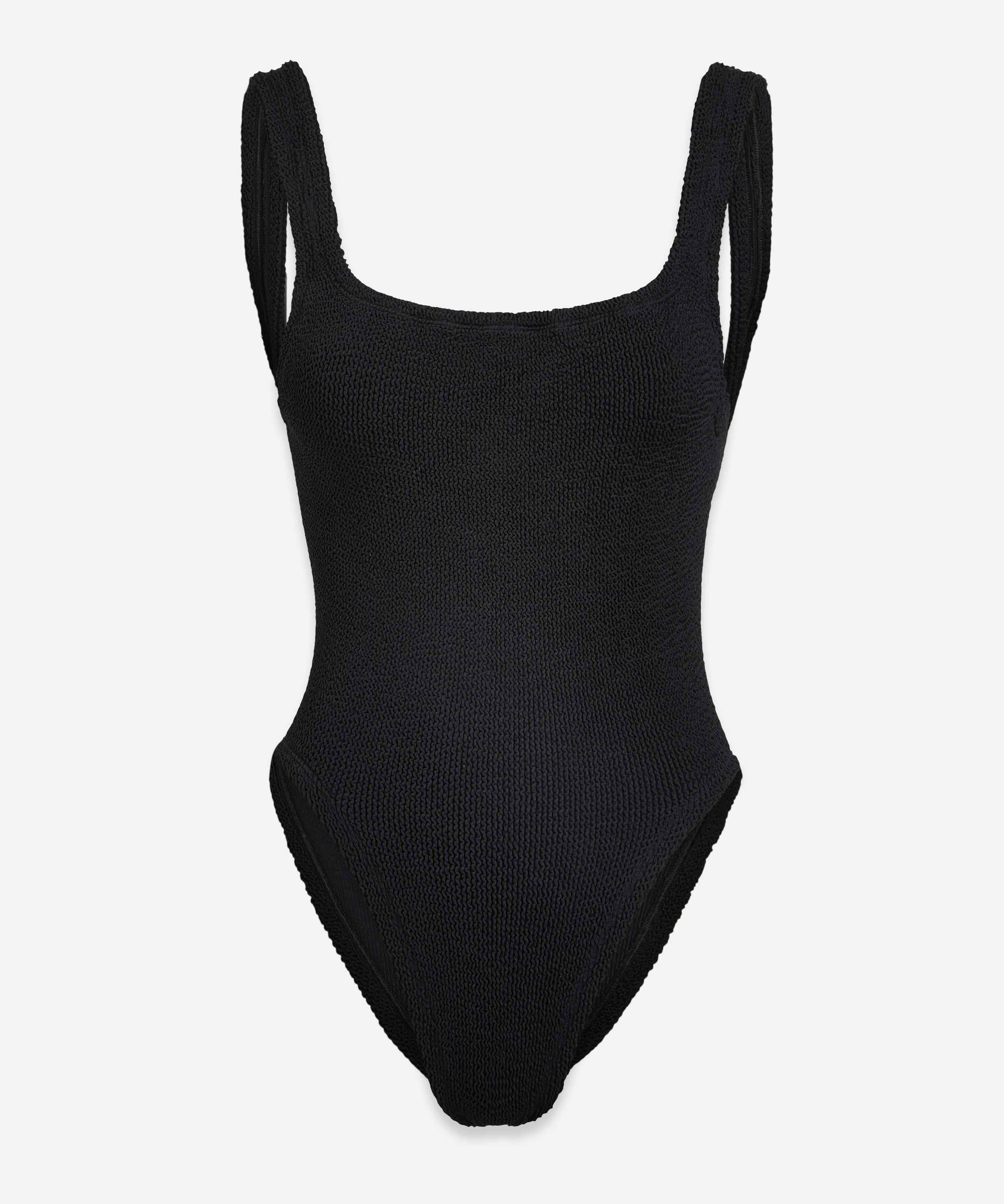 Hunza G - Square Neck Black Crinkle Swimsuit image number 0