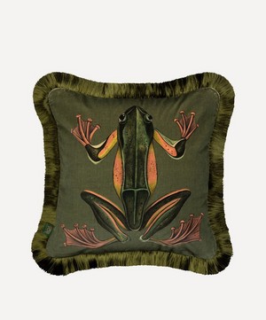 House of Hackney - Amphibia Medium Fringed Velvet Cushion image number 0