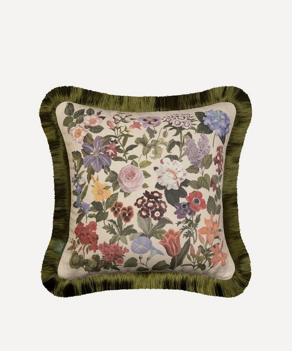 House of Hackney - Floralia Medium Fringed Cotton Linen Cushion