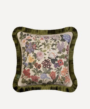 House of Hackney - Floralia Medium Fringed Cotton Linen Cushion image number 0