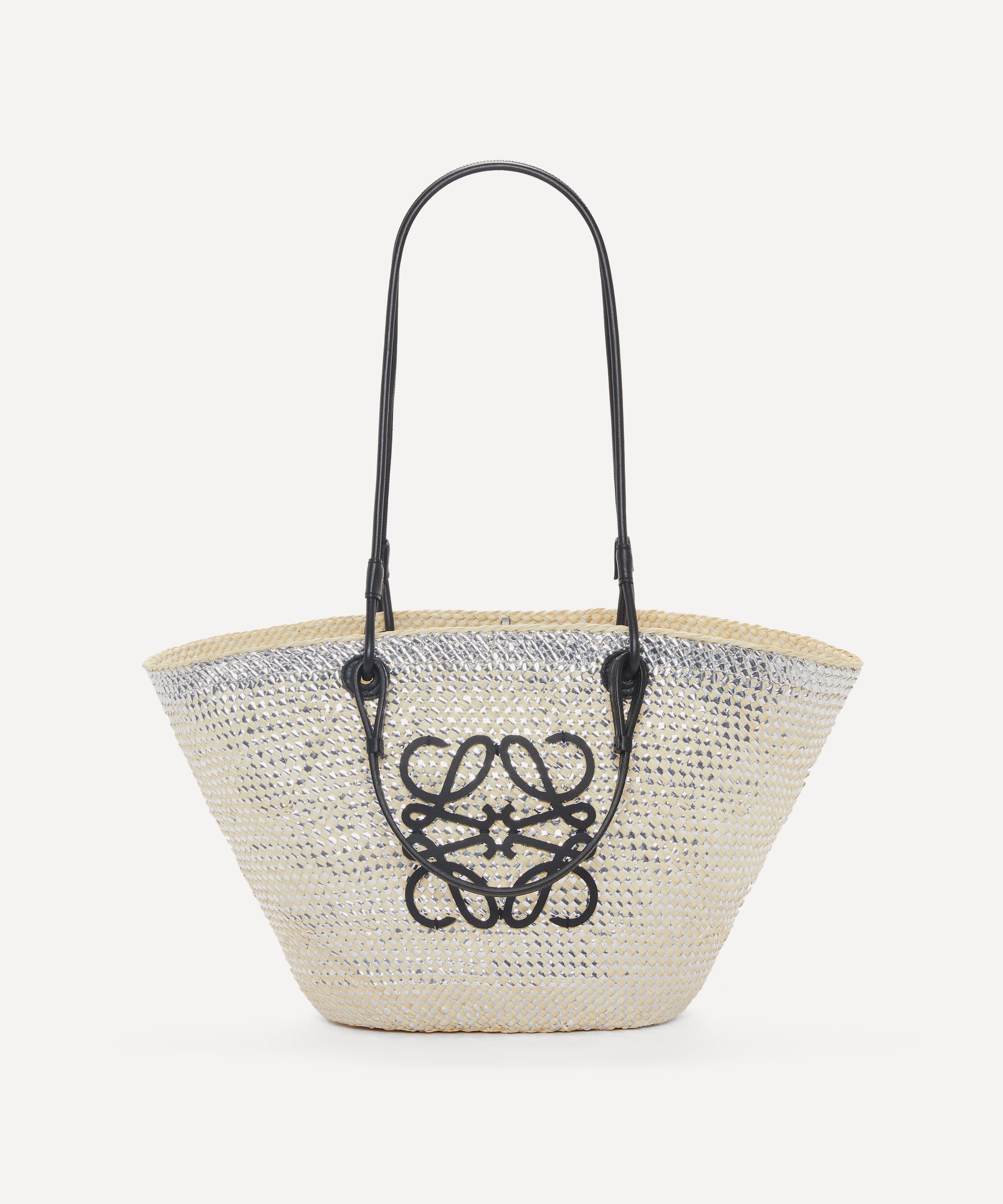 LOEWE Small Anagram Basket Bag in Iraca Palm and Calfskin in