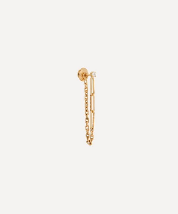 Yvonne Léon - 18ct Gold Boucle Chaîne Solitaire Round Diamond Earring image number null