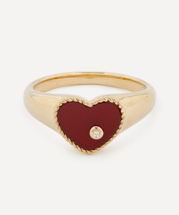 Yvonne Léon - 9ct Gold Baby Chevaliere Cœur Agate Rouge Signet Ring image number null