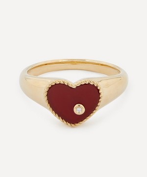 Yvonne Léon - 9ct Gold Baby Chevaliere Cœur Agate Rouge Signet Ring image number 0