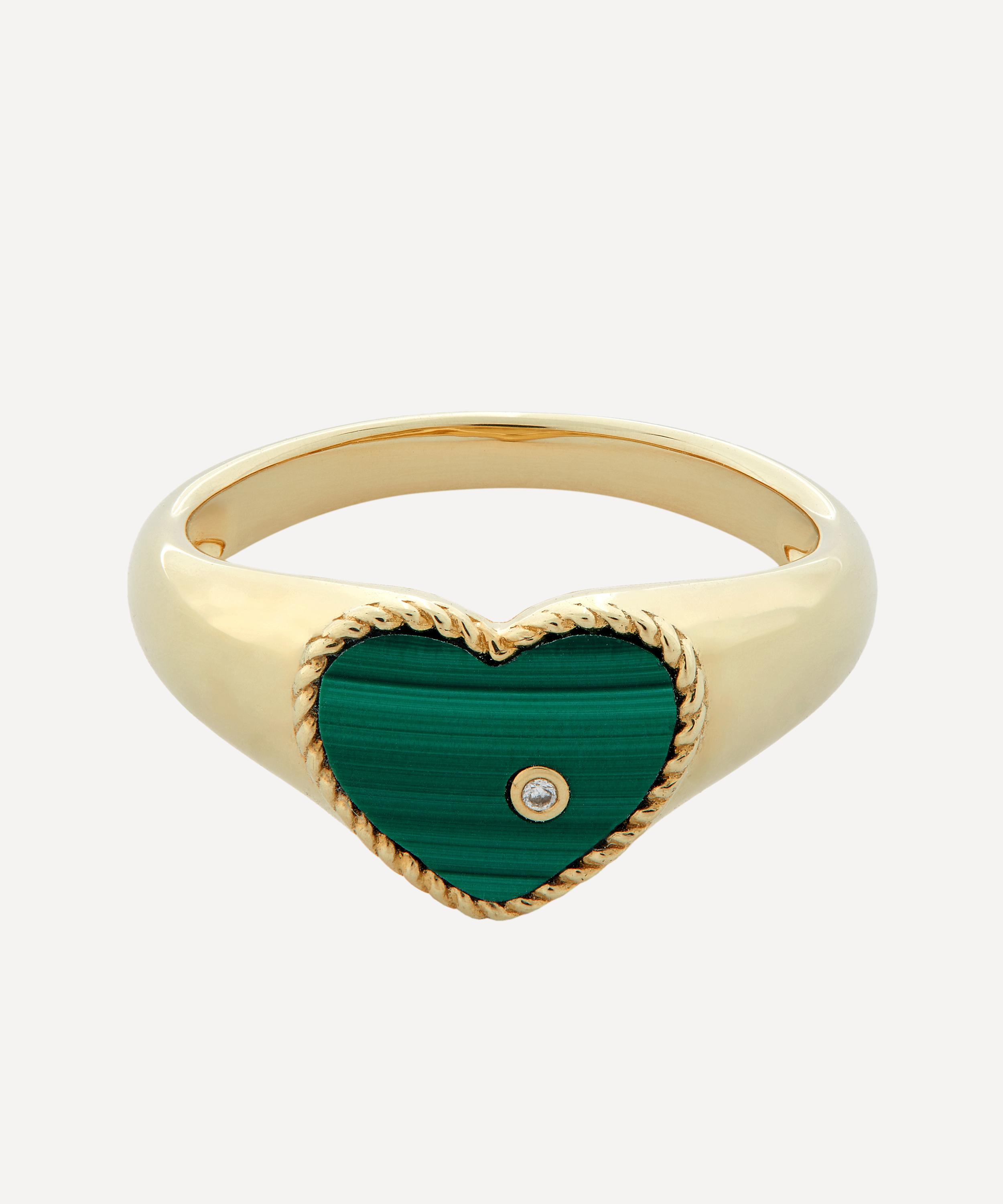 Yvonne Léon - 9ct Gold Baby Chevaliere Cœur Malachite Signet Ring