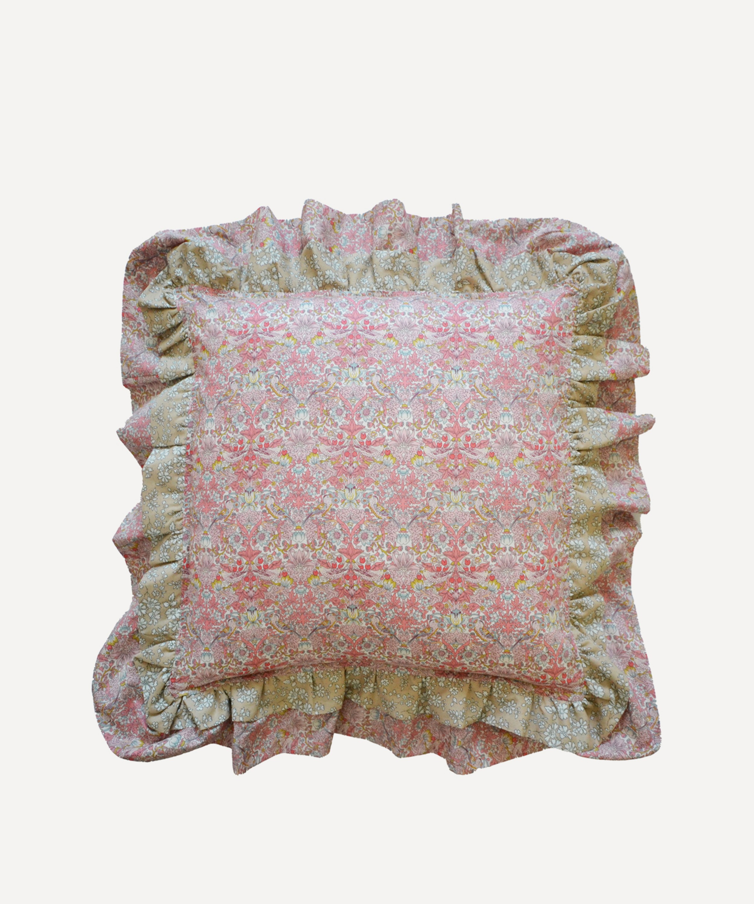 Coco & Wolf - Strawberry Thief and Spring Capel Square Ruffle Cushion image number 0