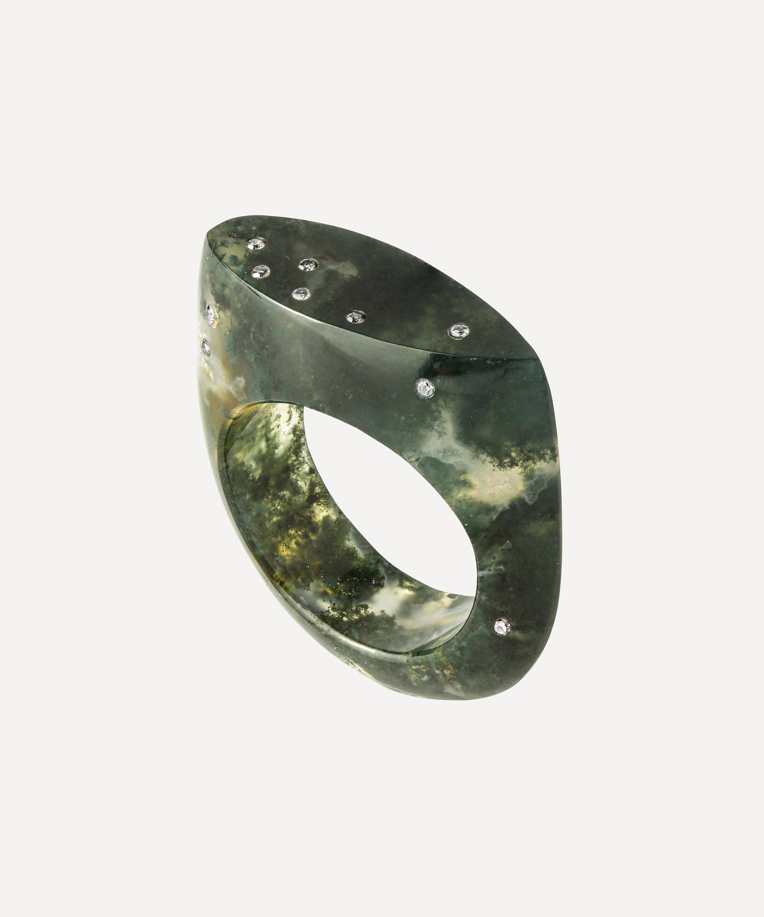 Jacqueline Cullen - Celestial Moss Agate Diamond Slim Signet Ring image number 1