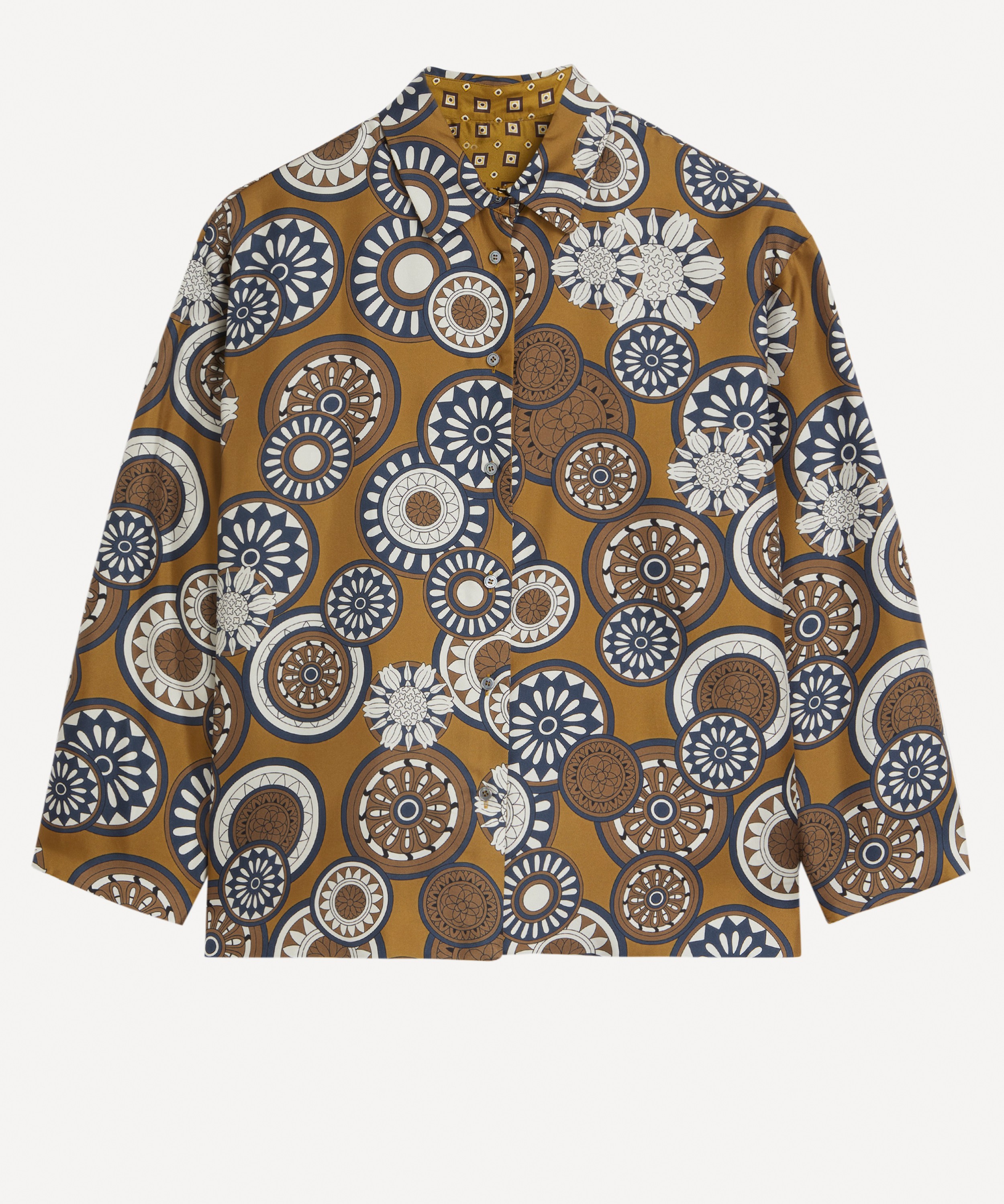 S Max Mara Reversible Ochre Patterned Silk Shirt | Liberty