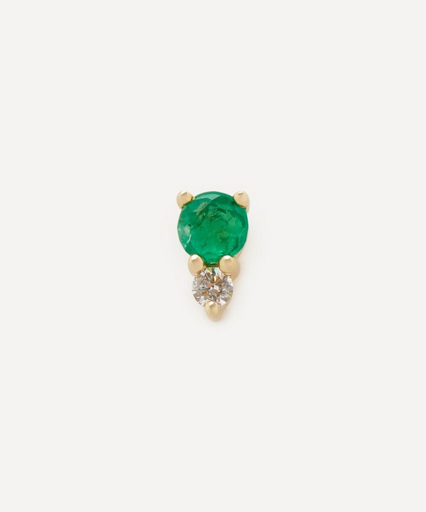 AURUM + GREY - 9ct Gold Diamond and Emerald Dot Stud Earring
