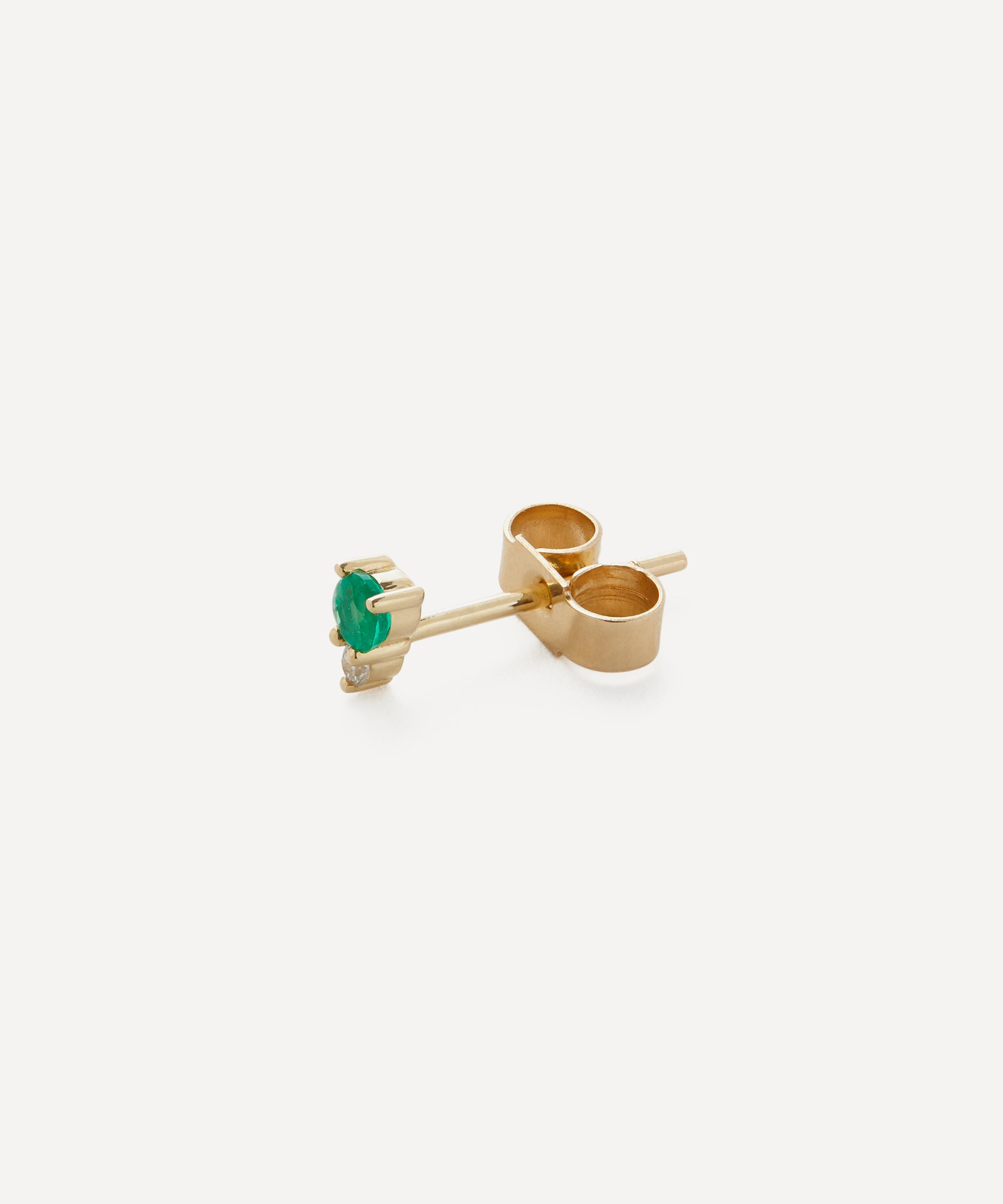 AURUM + GREY - 9ct Gold Diamond and Emerald Dot Stud Earring image number 1