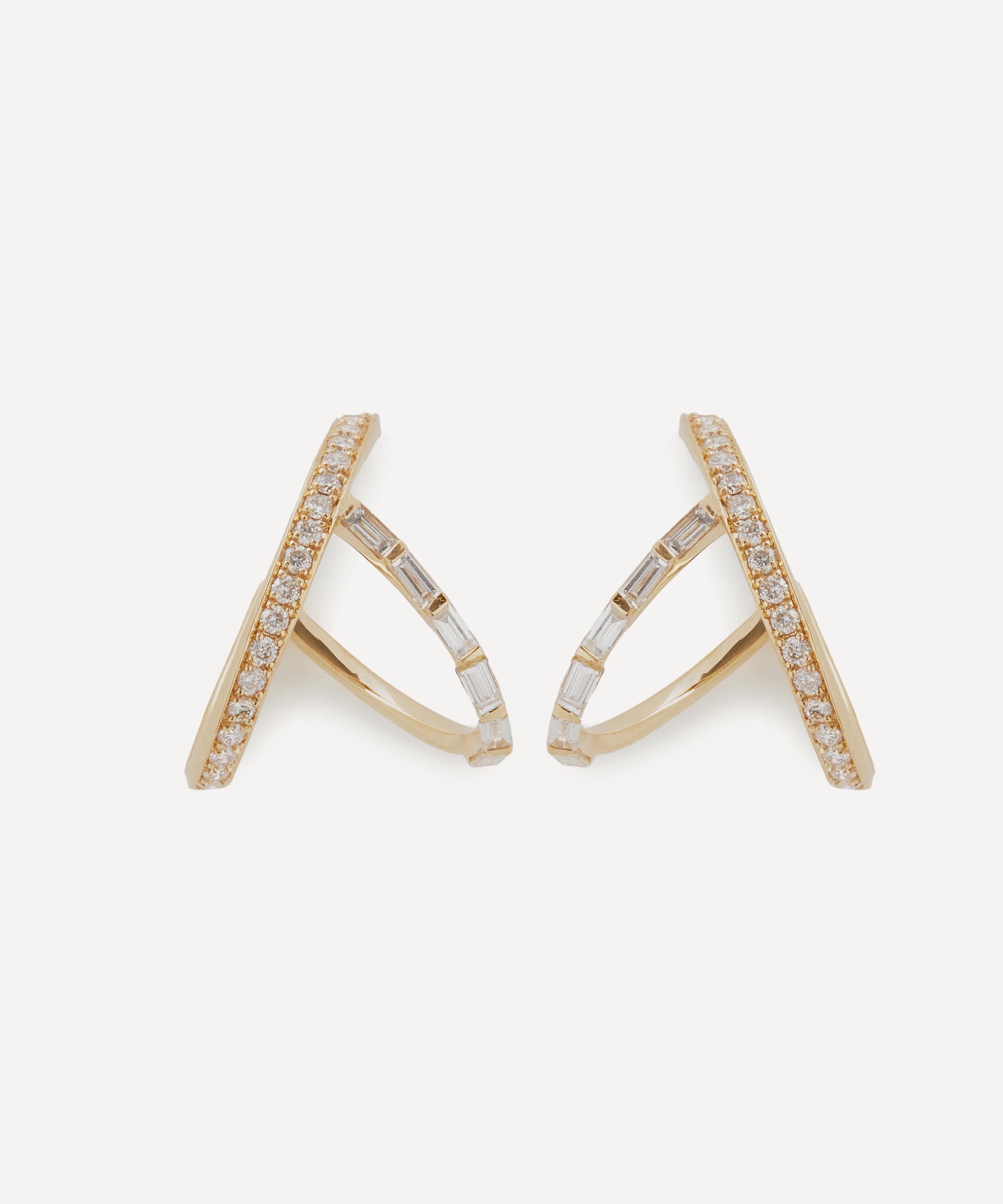 Mateo - 14ct Gold Diamond Y Hoop Earrings image number 0