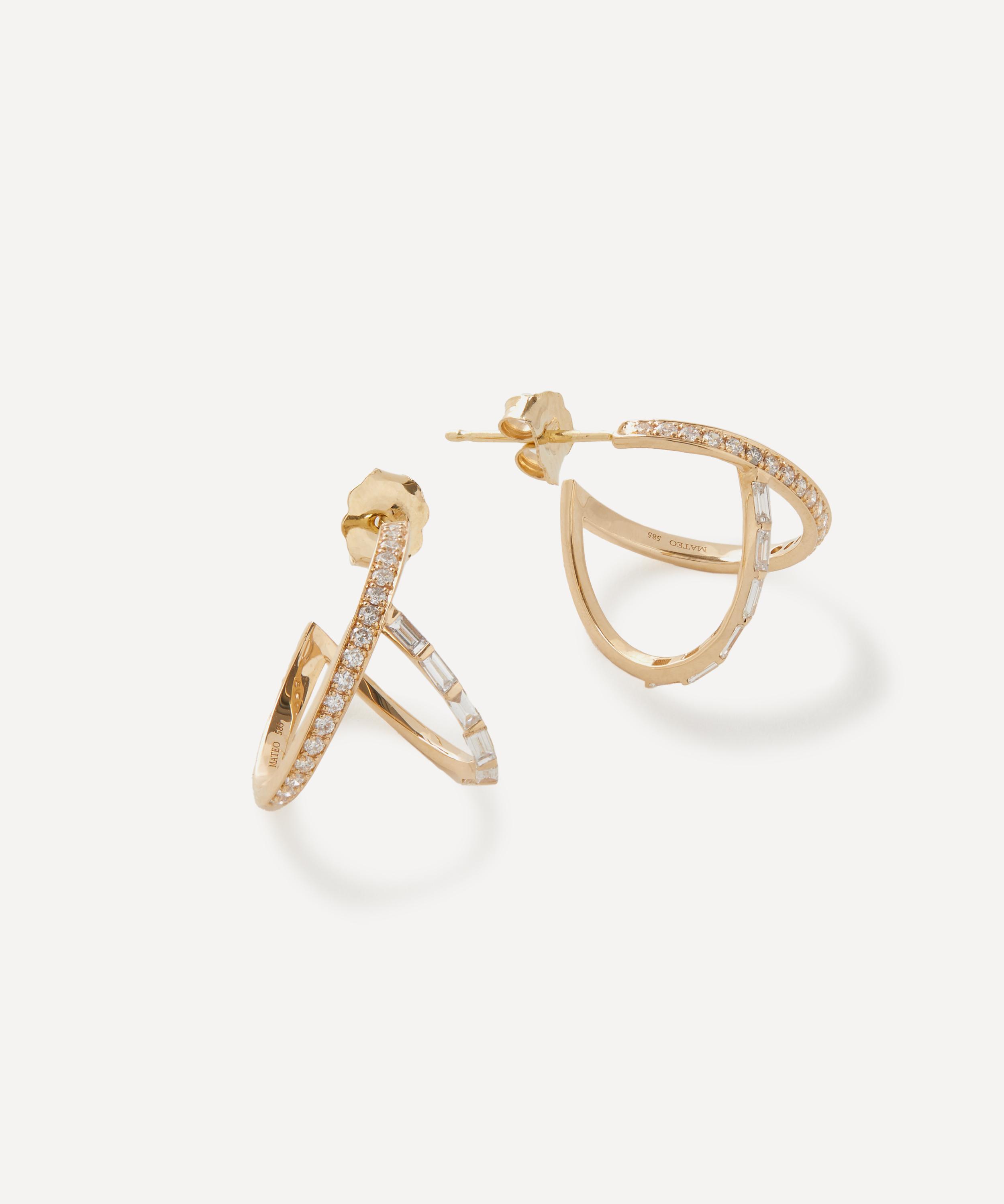 Mateo - 14ct Gold Diamond Y Hoop Earrings image number 1