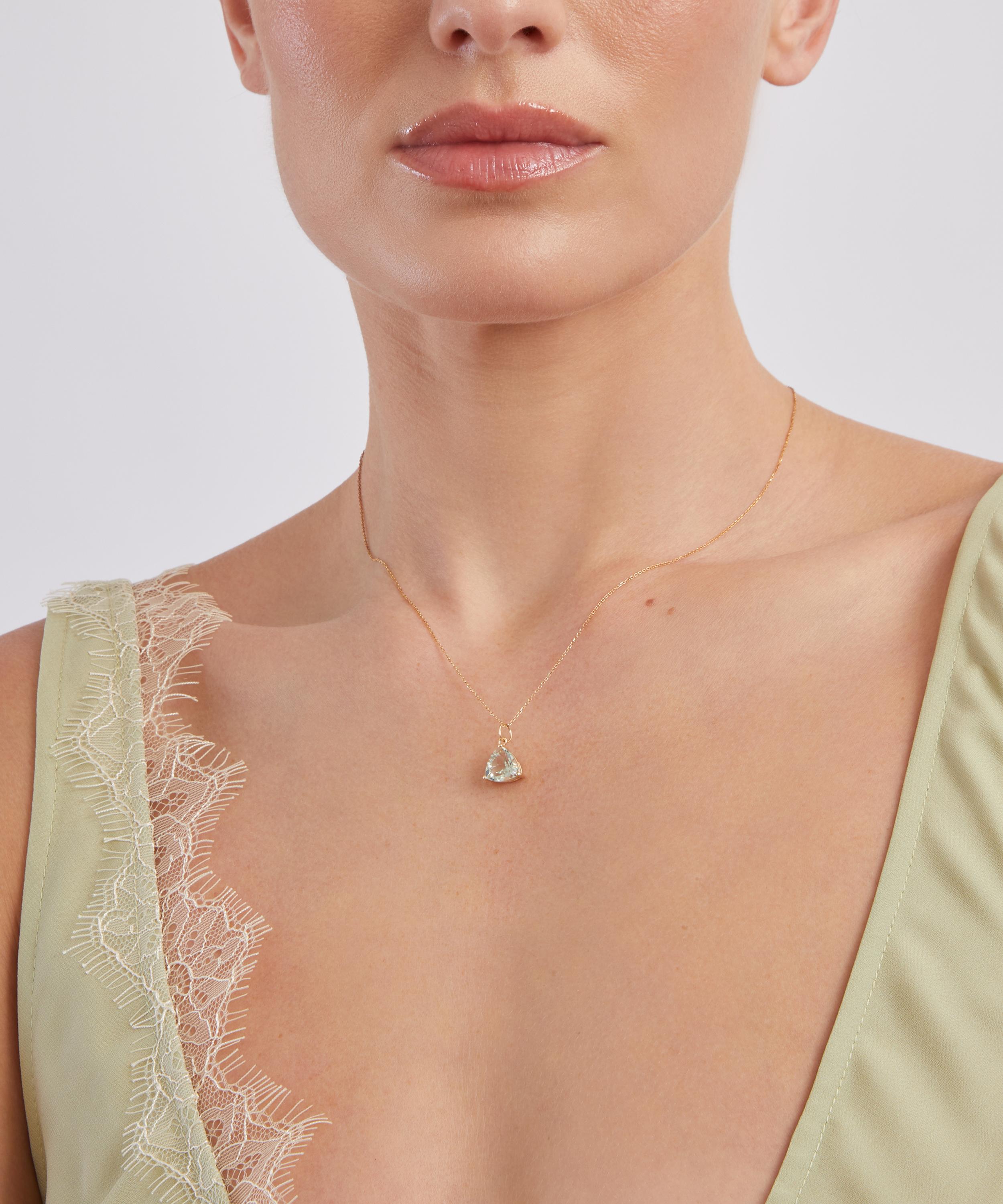 Mateo - 14ct Gold Green Amethyst Trillion Pendant Necklace image number 1