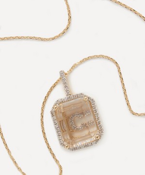 Mateo - 14ct Gold Diamond Frame Crystal Quartz Secret Diamond C Initial Pendant Necklace image number 1