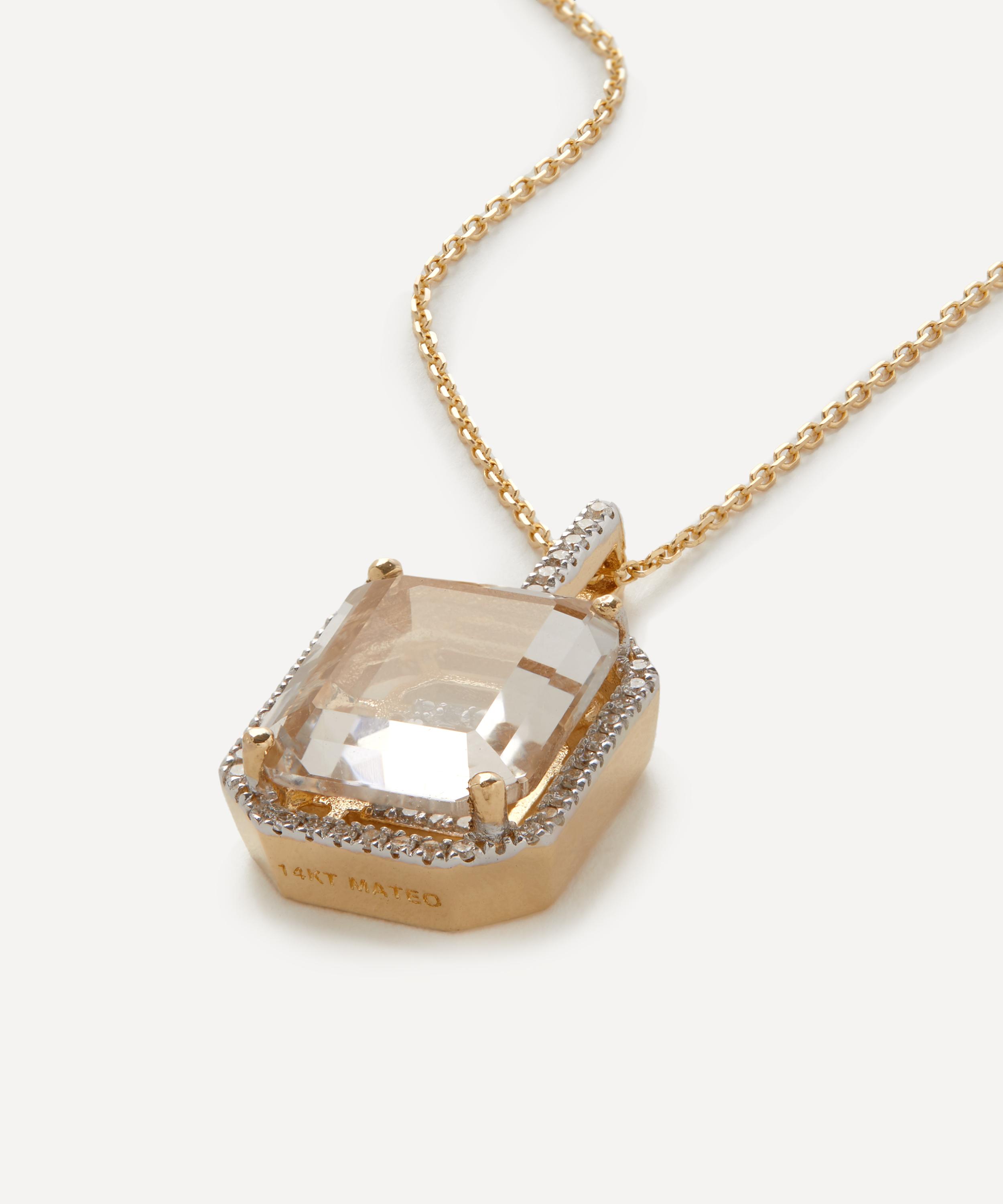 Mateo - 14ct Gold Diamond Frame Crystal Quartz Secret Diamond L Initial Pendant Necklace image number 2
