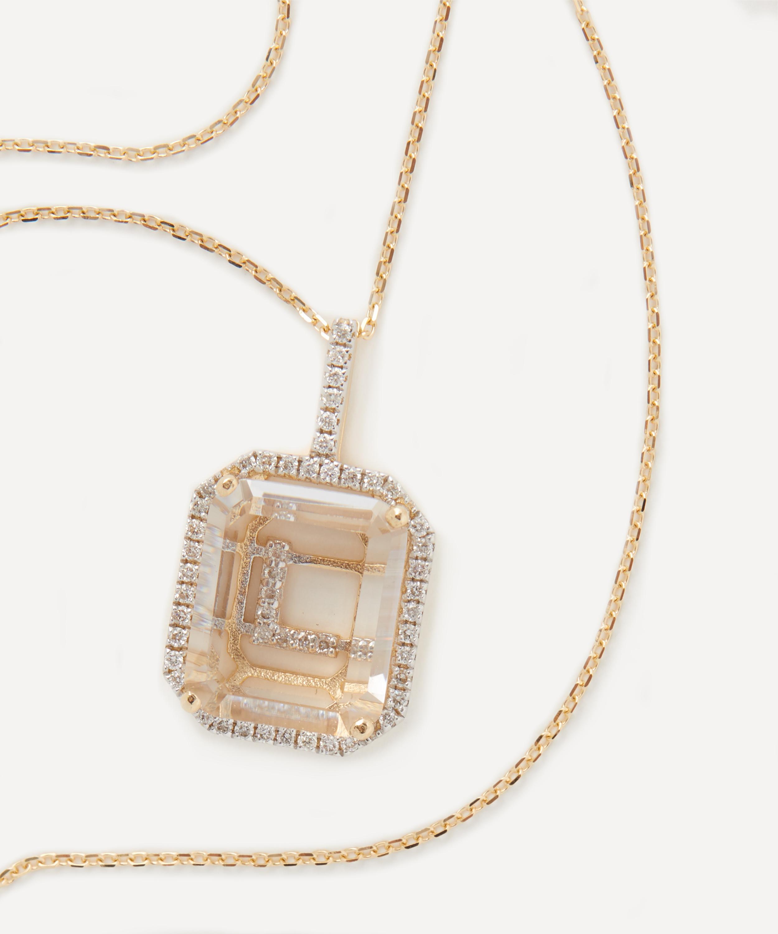 Mateo - 14ct Gold Diamond Frame Crystal Quartz Secret Diamond L Initial Pendant Necklace image number 1