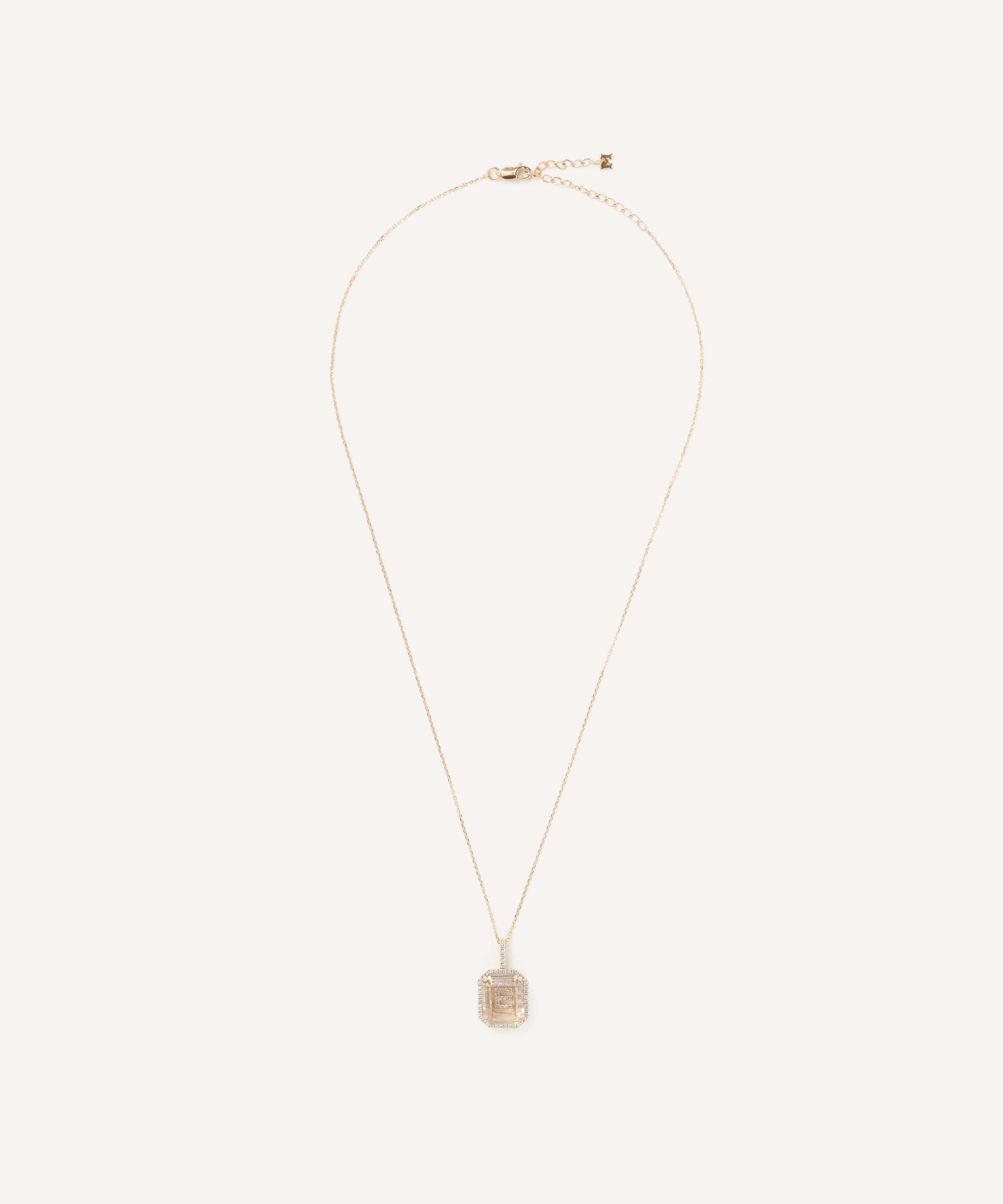 Mateo - 14ct Gold Diamond Frame Crystal Quartz Secret Diamond E Initial Pendant Necklace image number 