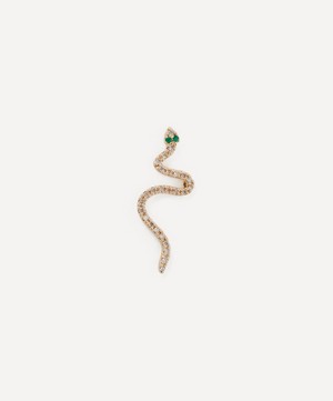 Hirotaka - 10ct Gold Emerald Snake Stud Earring image number 0