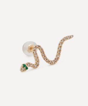 Hirotaka - 10ct Gold Emerald Snake Stud Earring image number 1