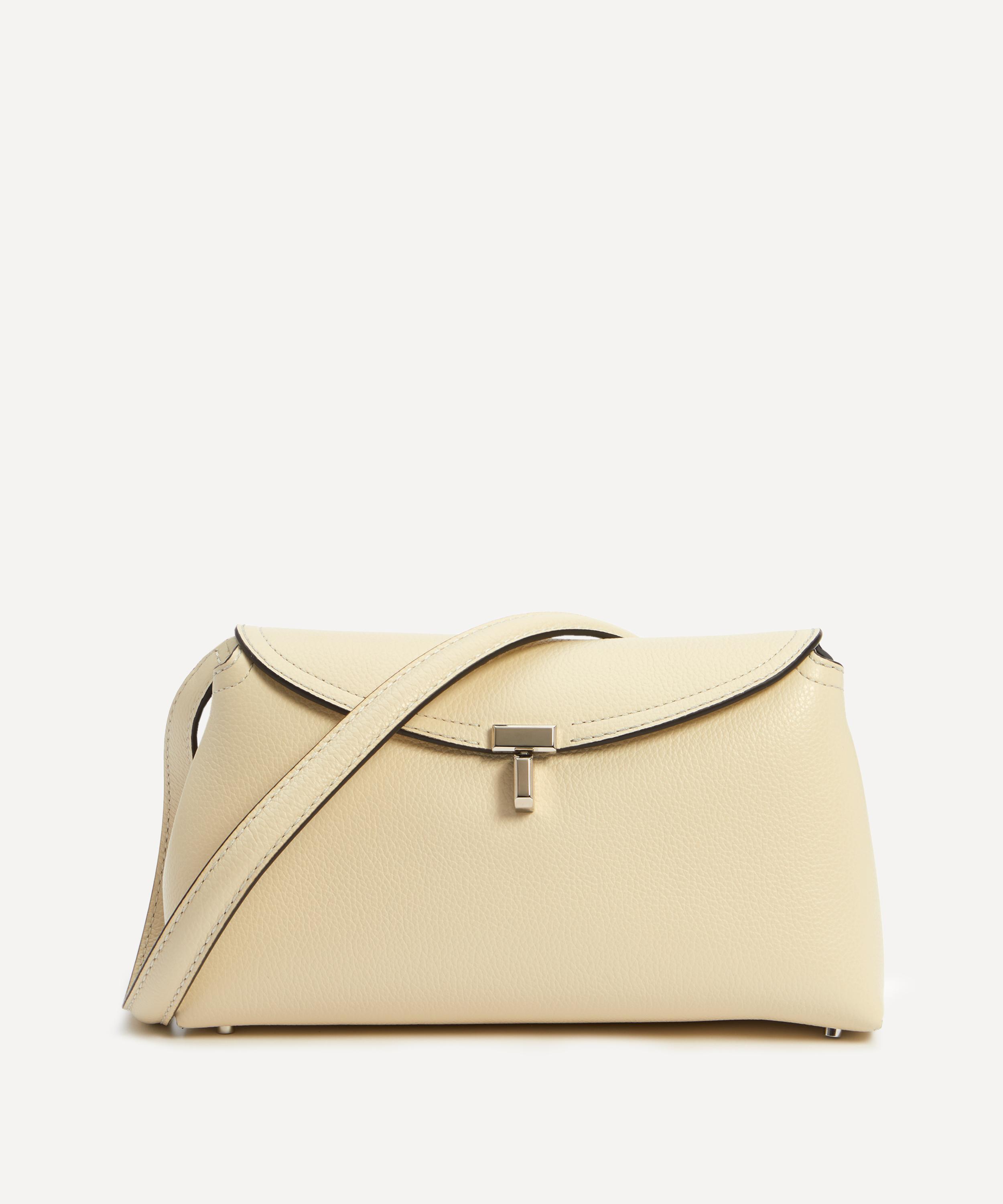 T Lock Small Leather Clutch in White - Toteme