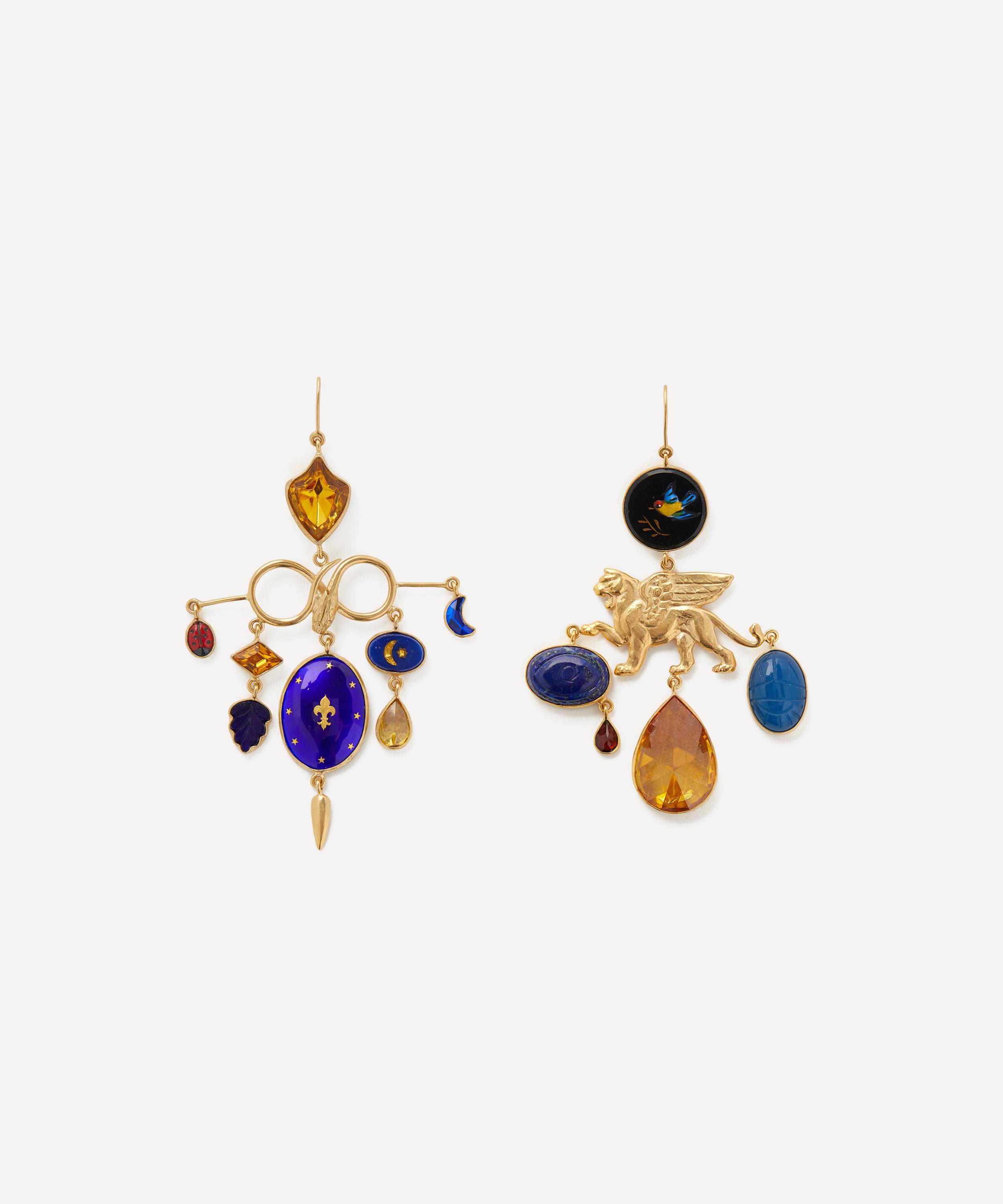 Grainne Morton - Gold-Plated Serpent and Lion Balance Drop Earrings image number 0