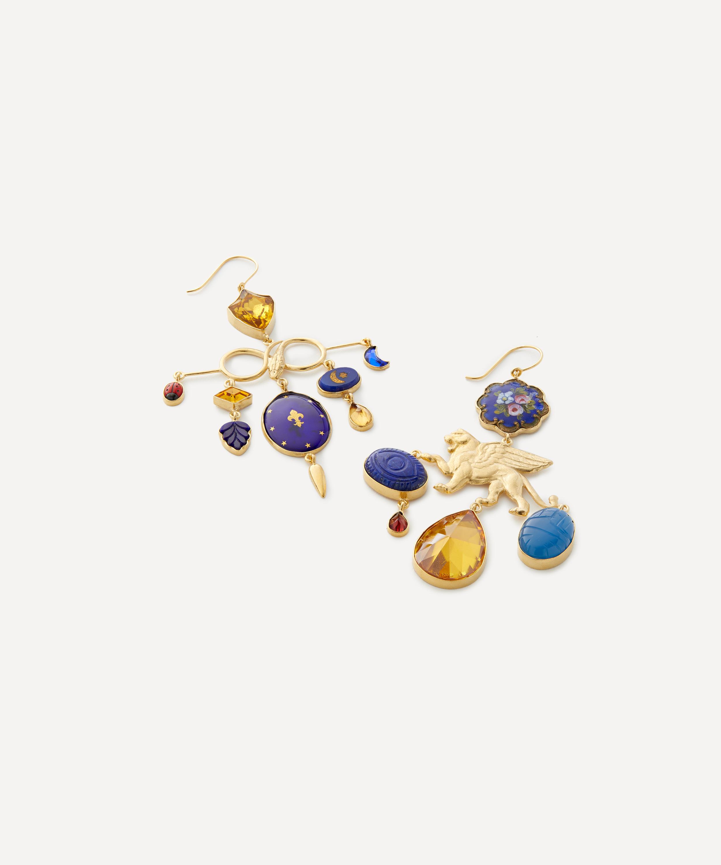 Grainne Morton - 18ct Gold-Plated Serpent and Lion Balance Multi-Stone Drop Earrings image number 1