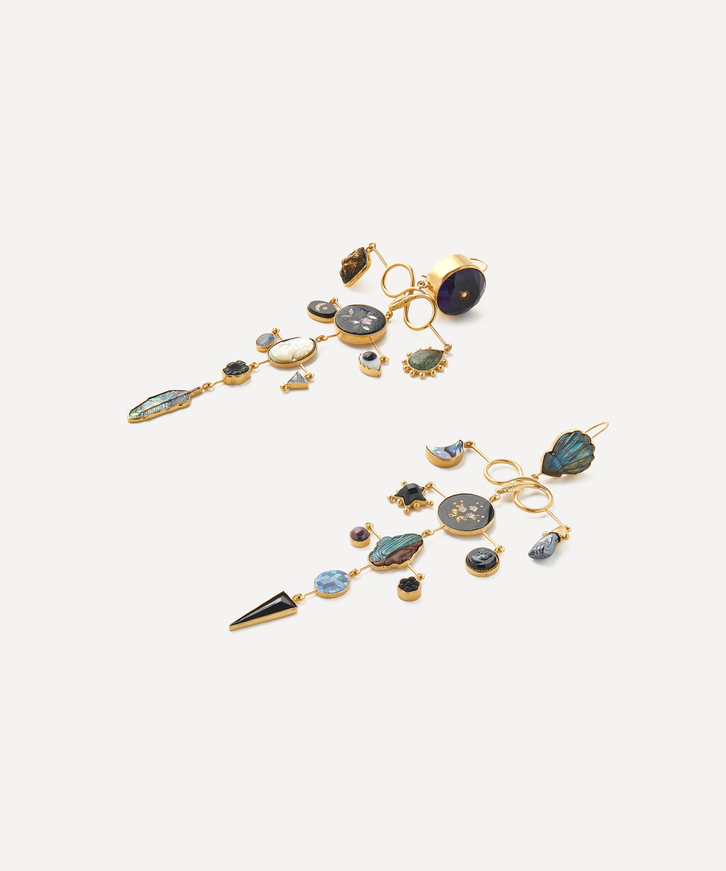 Grainne Morton - Gold-Plated Serpent Multilayer Balance Drop Earrings image number 2