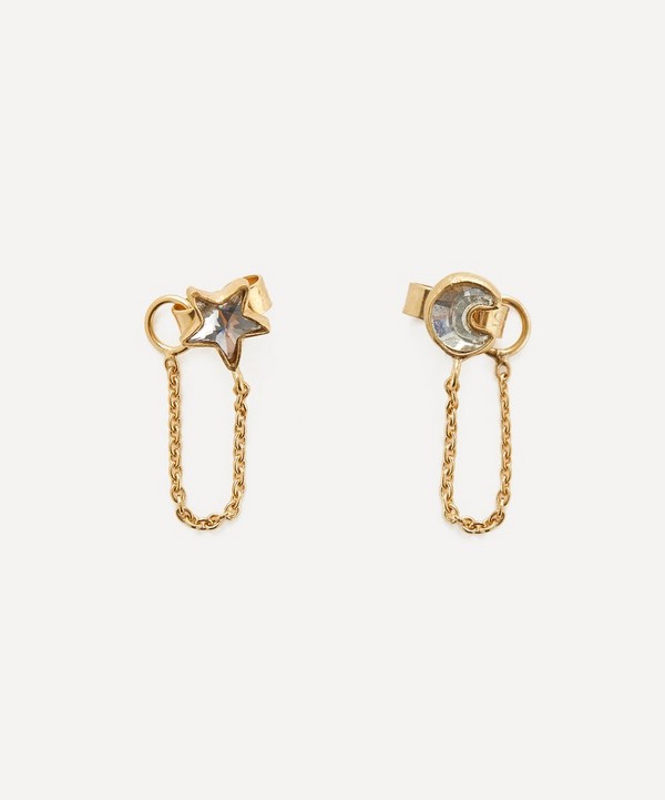 Grainne Morton - 18ct Gold-Plated Mismatched Star and Moon Chain Stud Earrings image number null