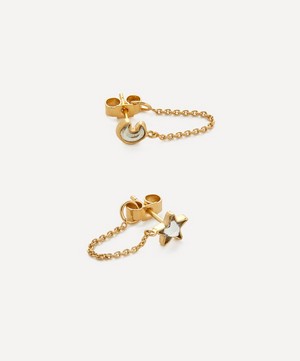 Grainne Morton - 18ct Gold-Plated Mismatched Star and Moon Chain Stud Earrings image number 1