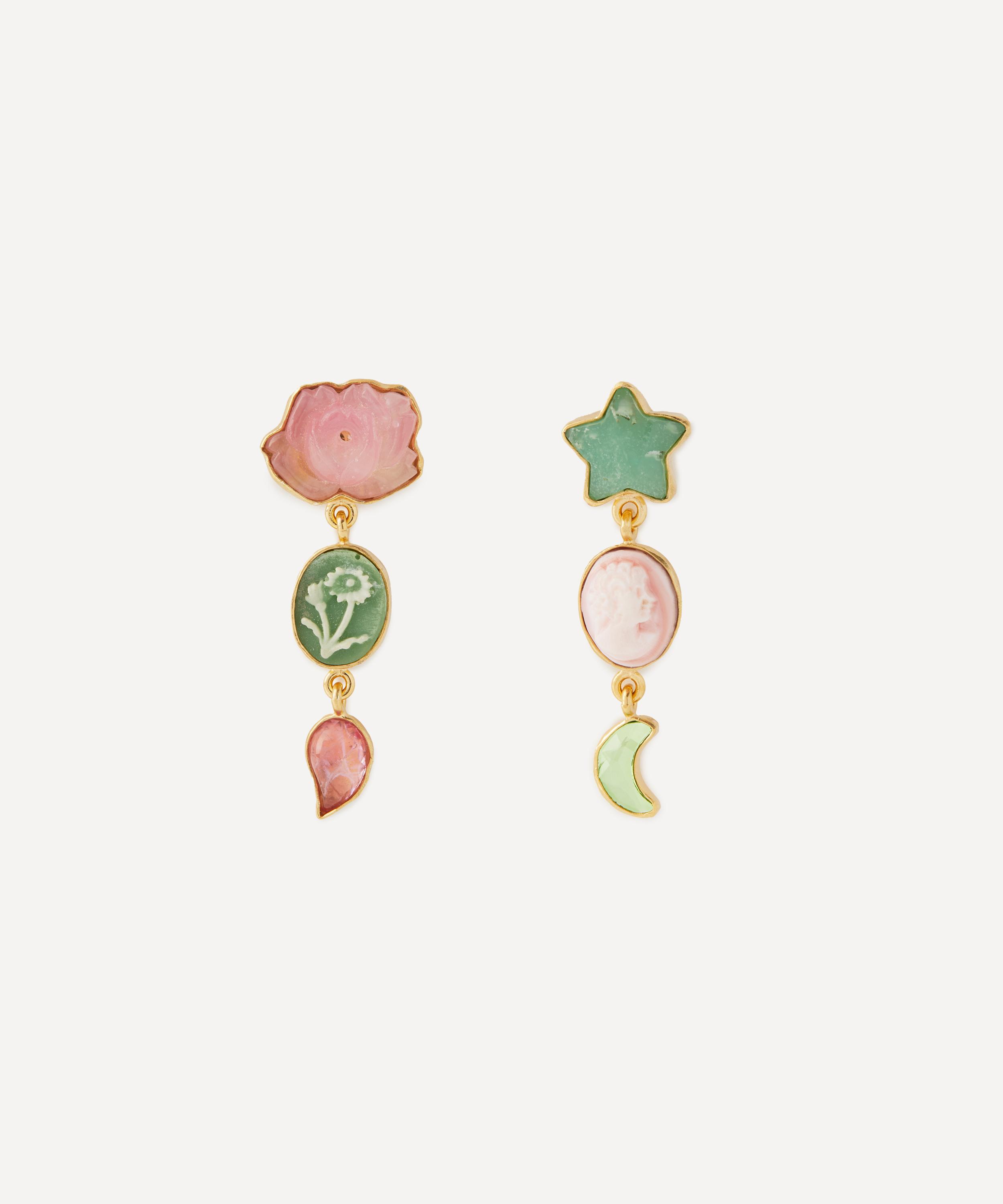 Grainne Morton - 18ct Gold-Plated Three Charm Moving Drop Earrings image number 