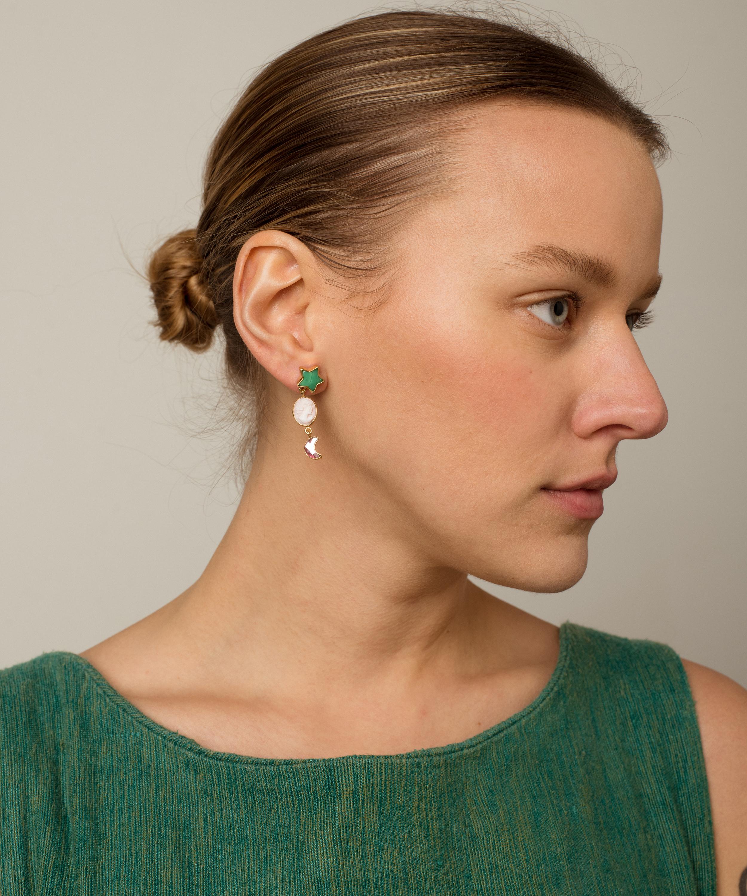 Grainne Morton - 18ct Gold-Plated Three Charm Moving Drop Earrings image number 1