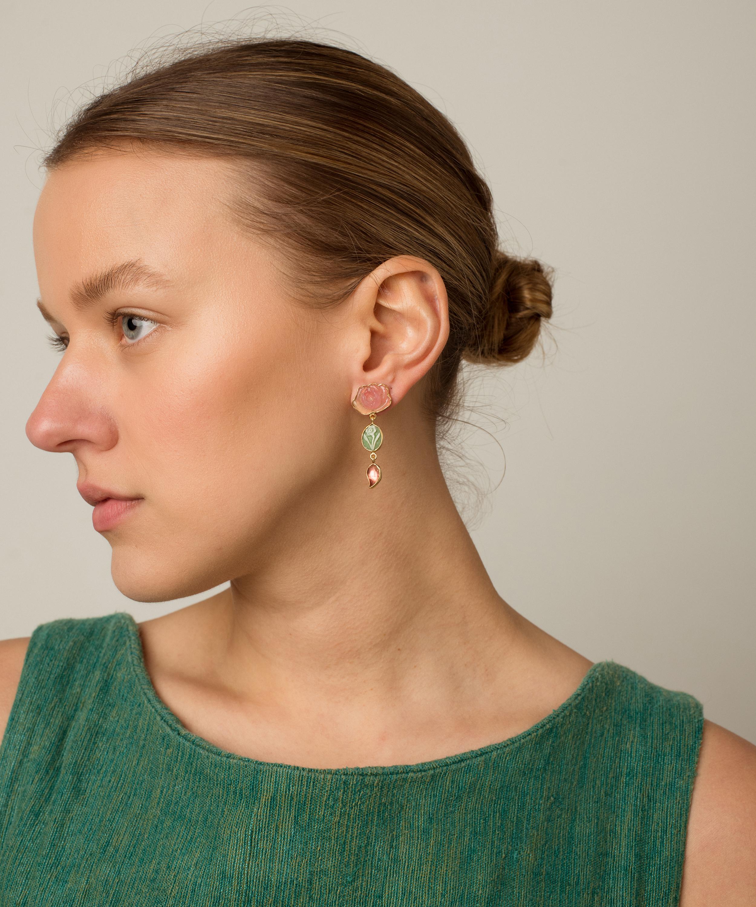 Grainne Morton - 18ct Gold-Plated Three Charm Moving Drop Earrings image number 3