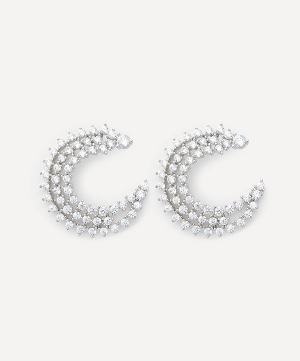CZ by Kenneth Jay Lane - Rhodium-Plated Round Scatter Cubic Zirconia Statement Earrings