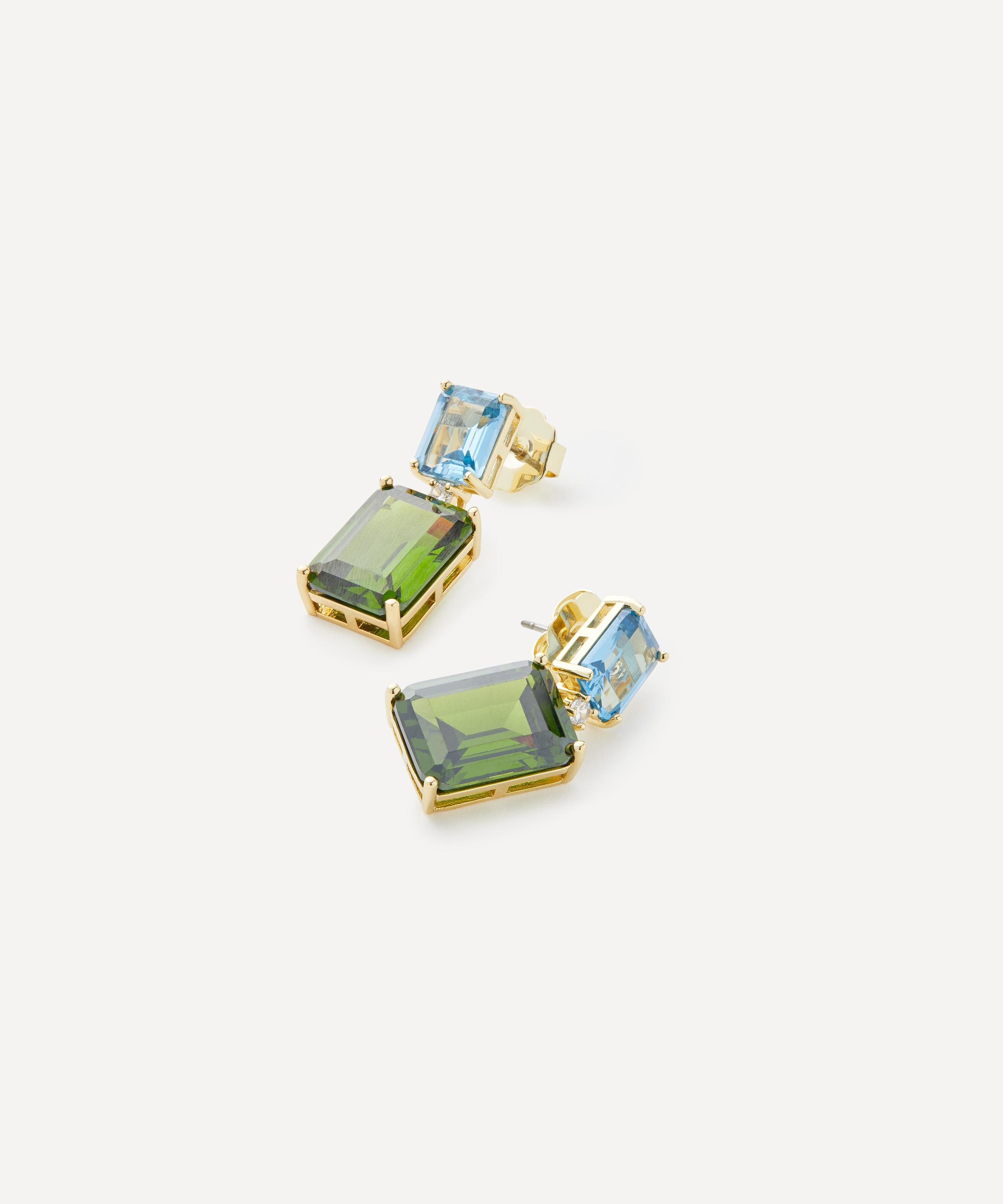 CZ by Kenneth Jay Lane - 10ct Gold-Plated Double Emerald Cut Cubic Zirconia Drop Earrings image number 1