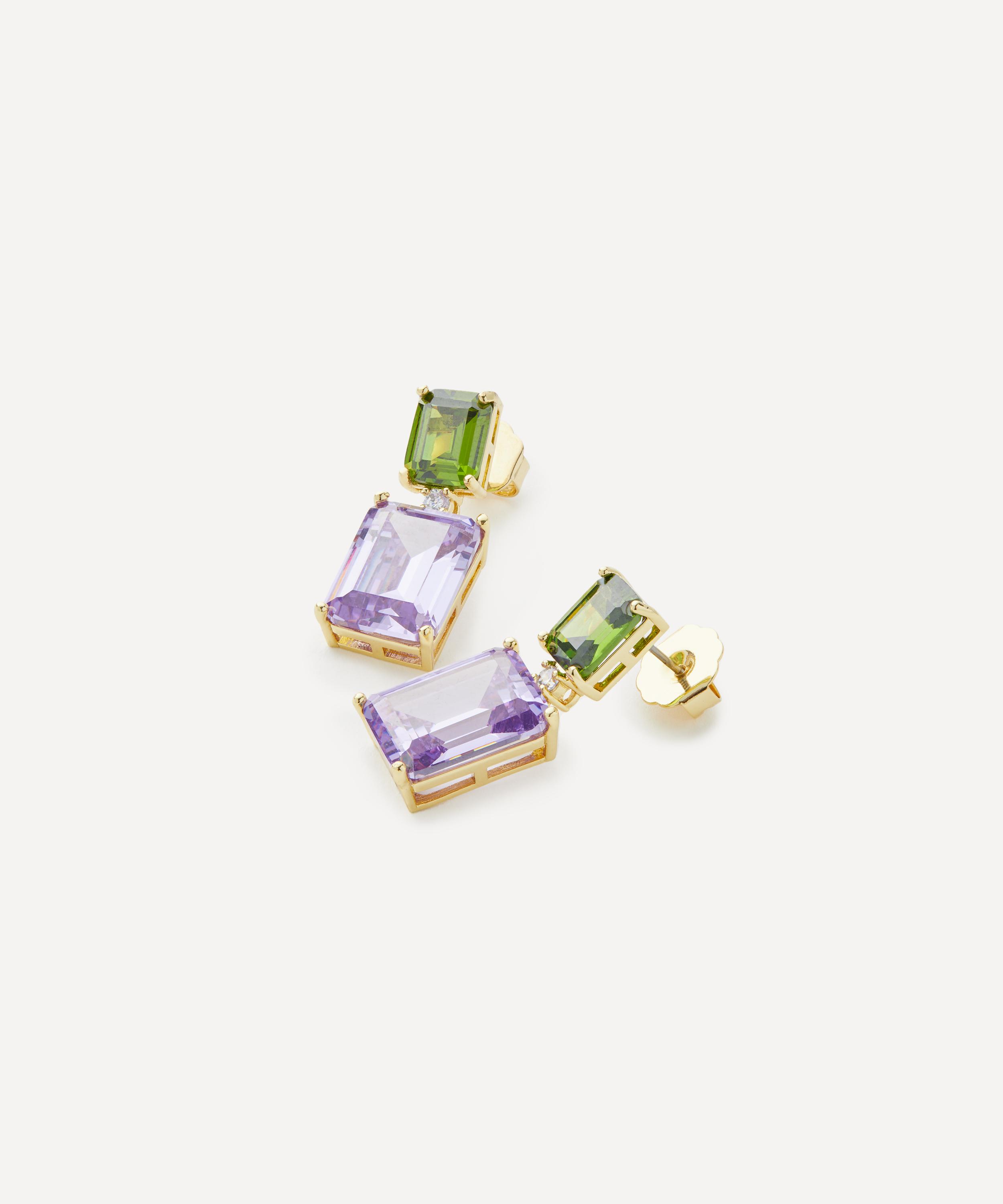 CZ by Kenneth Jay Lane - 10ct Gold-Plated Double Emerald Cut Cubic Zirconia Drop Earrings image number 1