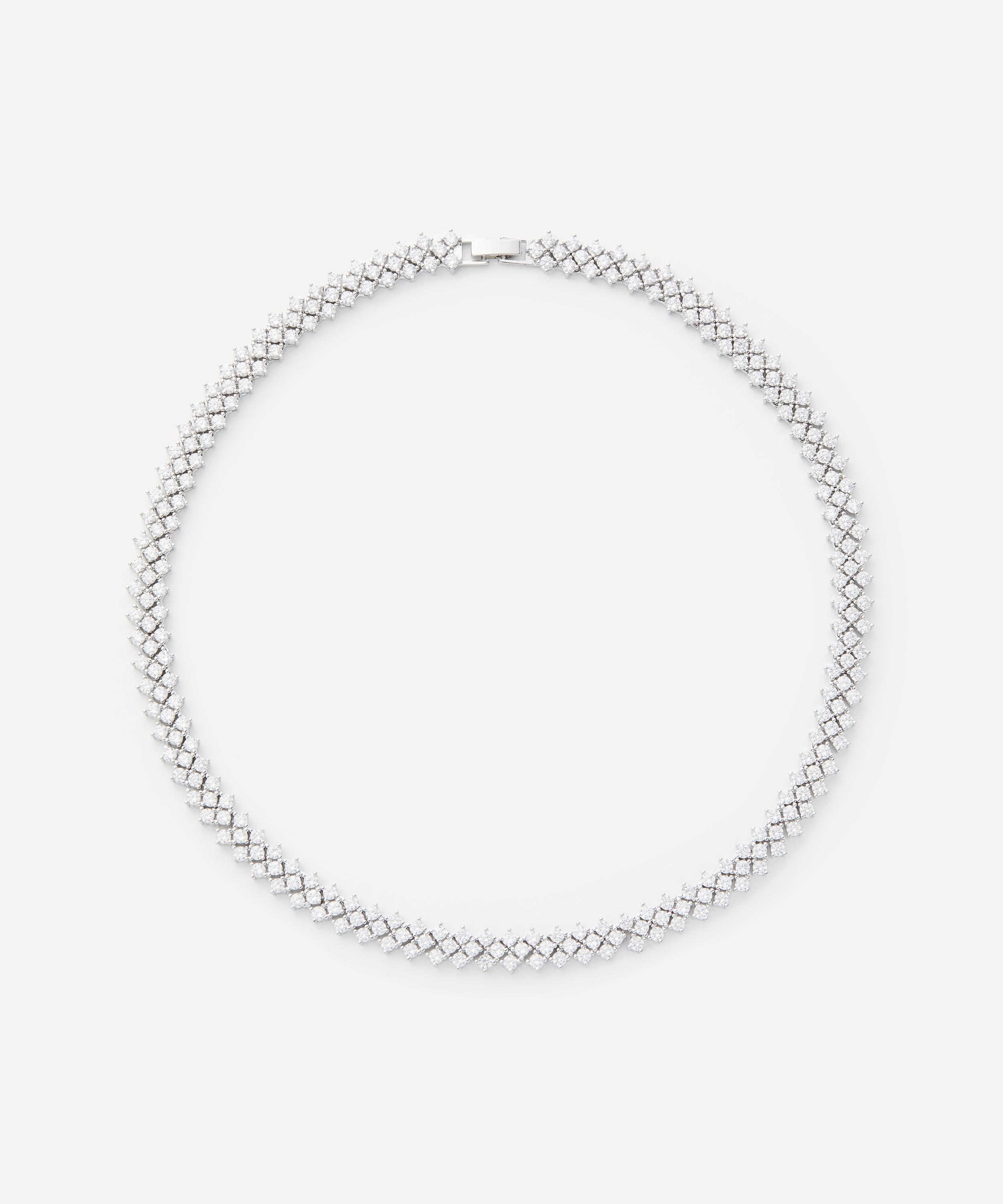 CZ by Kenneth Jay Lane - Rhodium-Plated Round Cubic Zirconia Chevron Necklace image number 0
