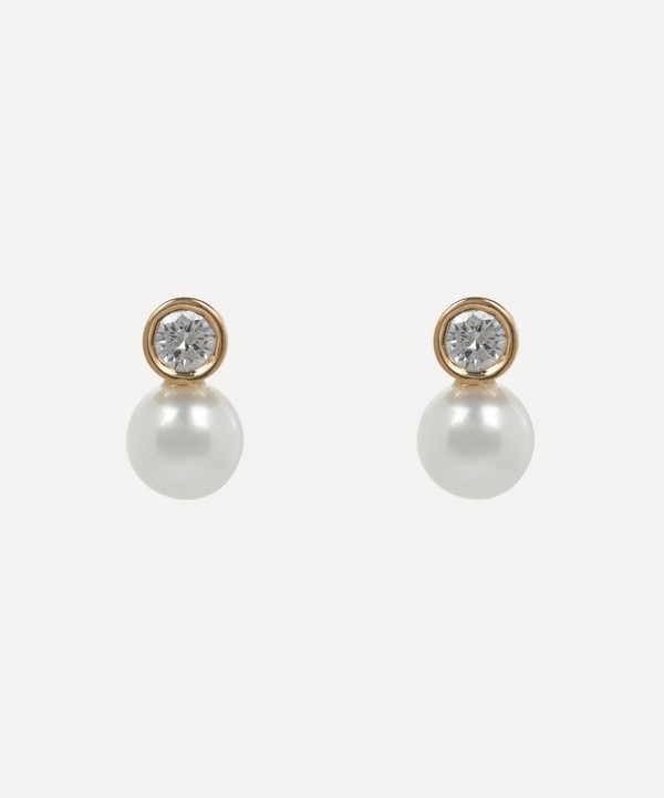 Satomi Kawakita - 14ct Gold Mixed Media Pearl and White Diamond Stud Earrings image number null