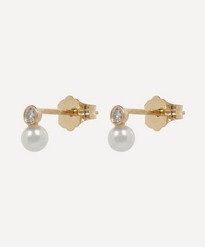 Satomi Kawakita - 14ct Gold Mixed Media Pearl and White Diamond Stud Earrings image number 2