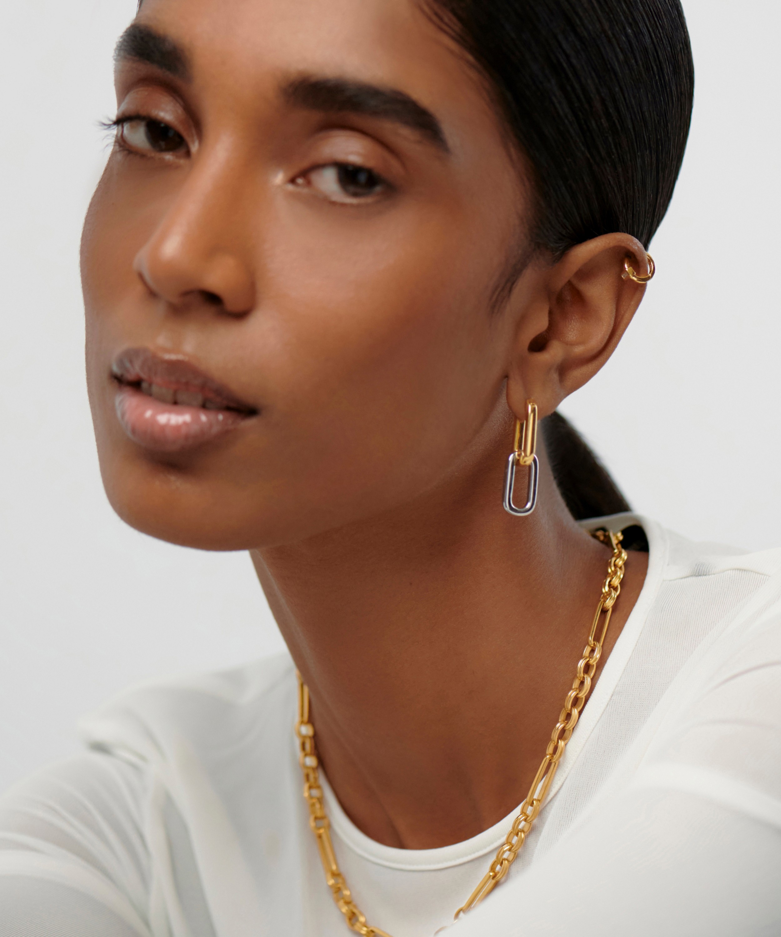 Missoma - Mixed Metal Convertible Ovate Double Link Hoop Earrings image number 1