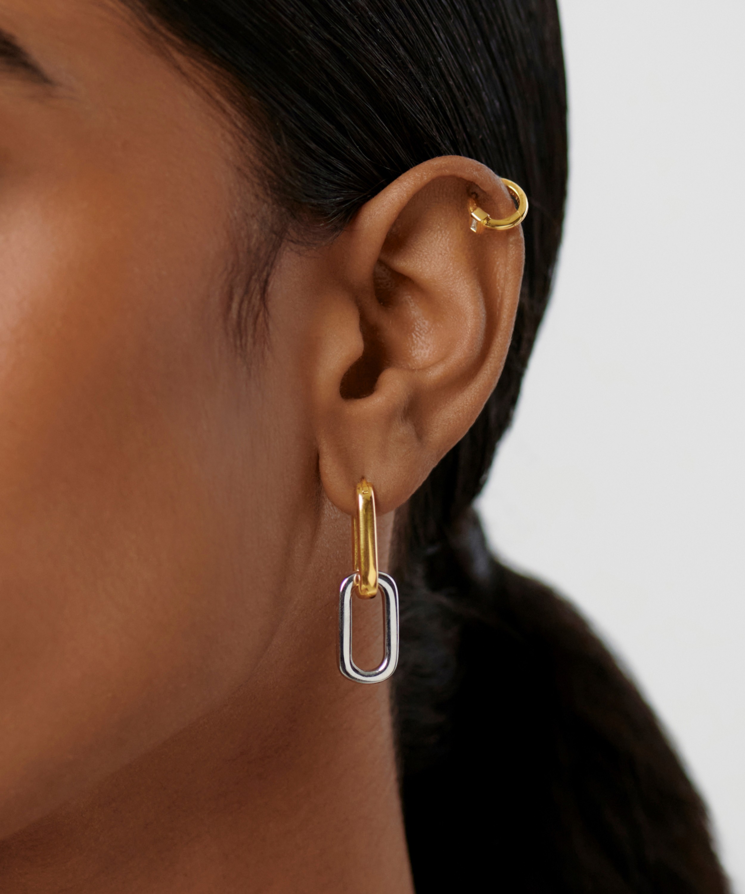 Missoma - Mixed Metal Convertible Ovate Double Link Hoop Earrings image number 2