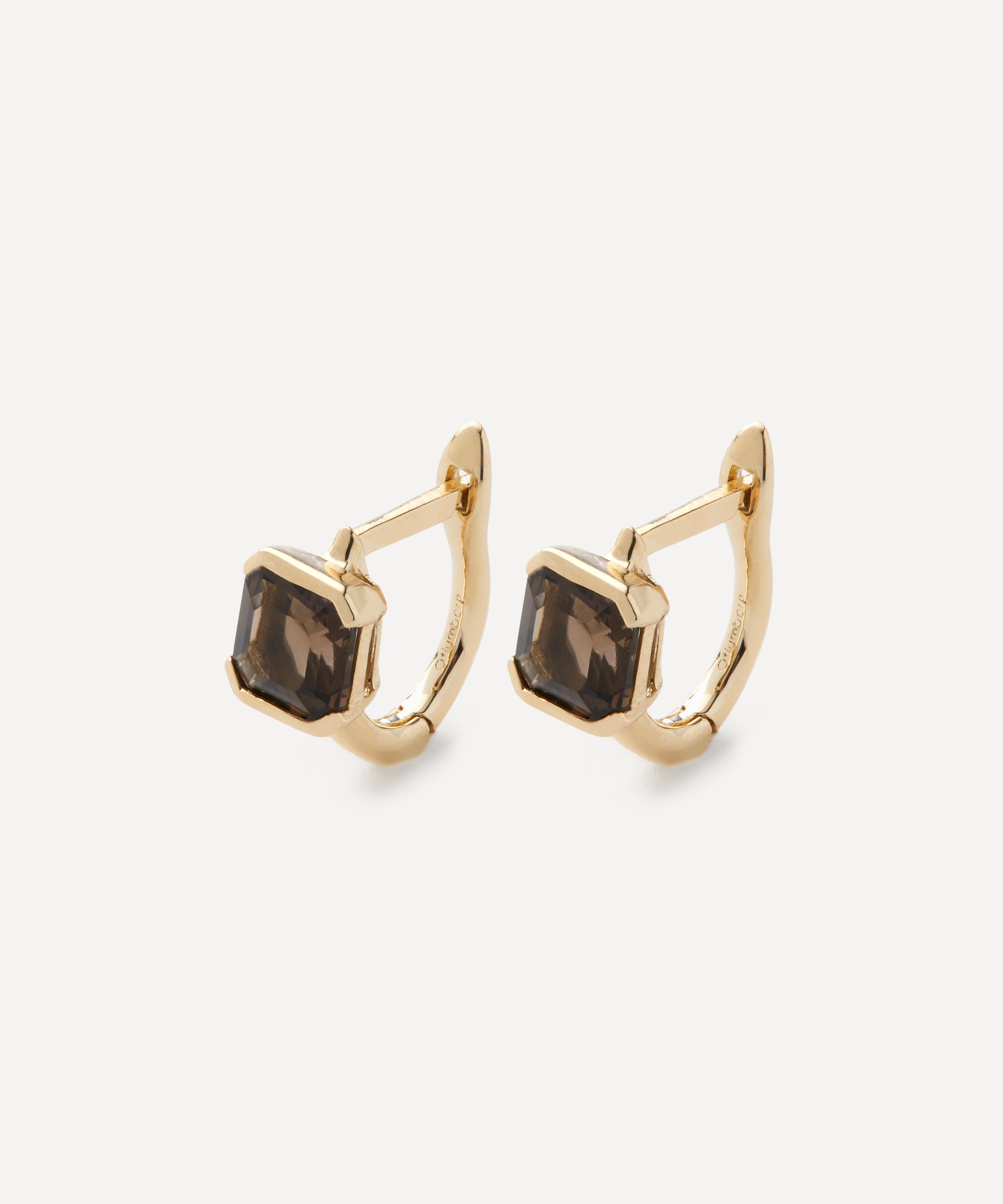 Otiumberg - 9ct Gold Smokey Quartz Domino Hoop Earrings image number 0