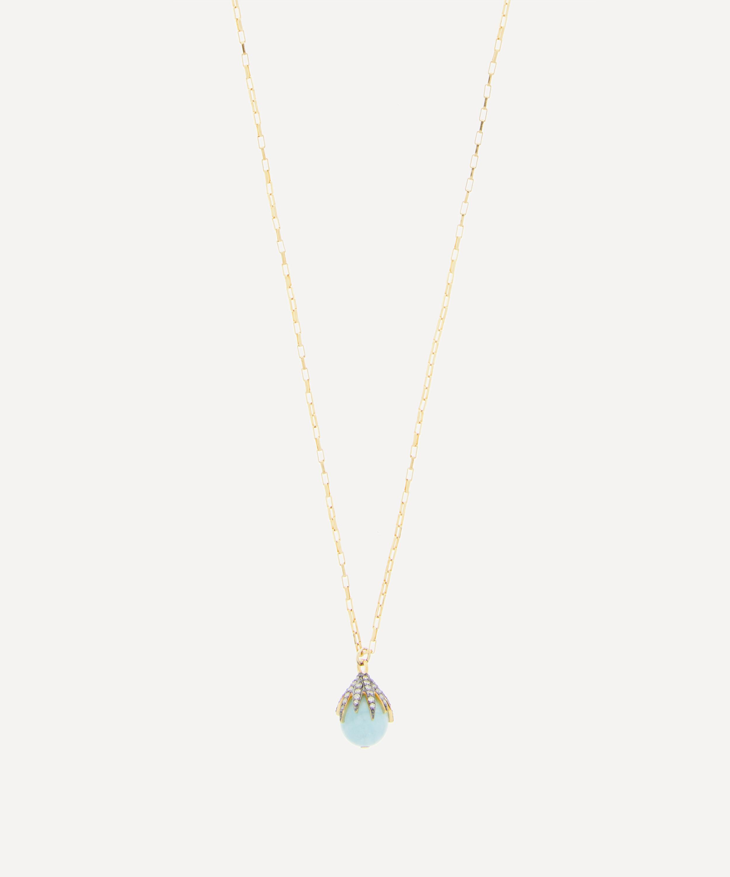 Kirstie Le Marque - Gold-Plated Diamond Claw and Aquamarine Pendant Necklace