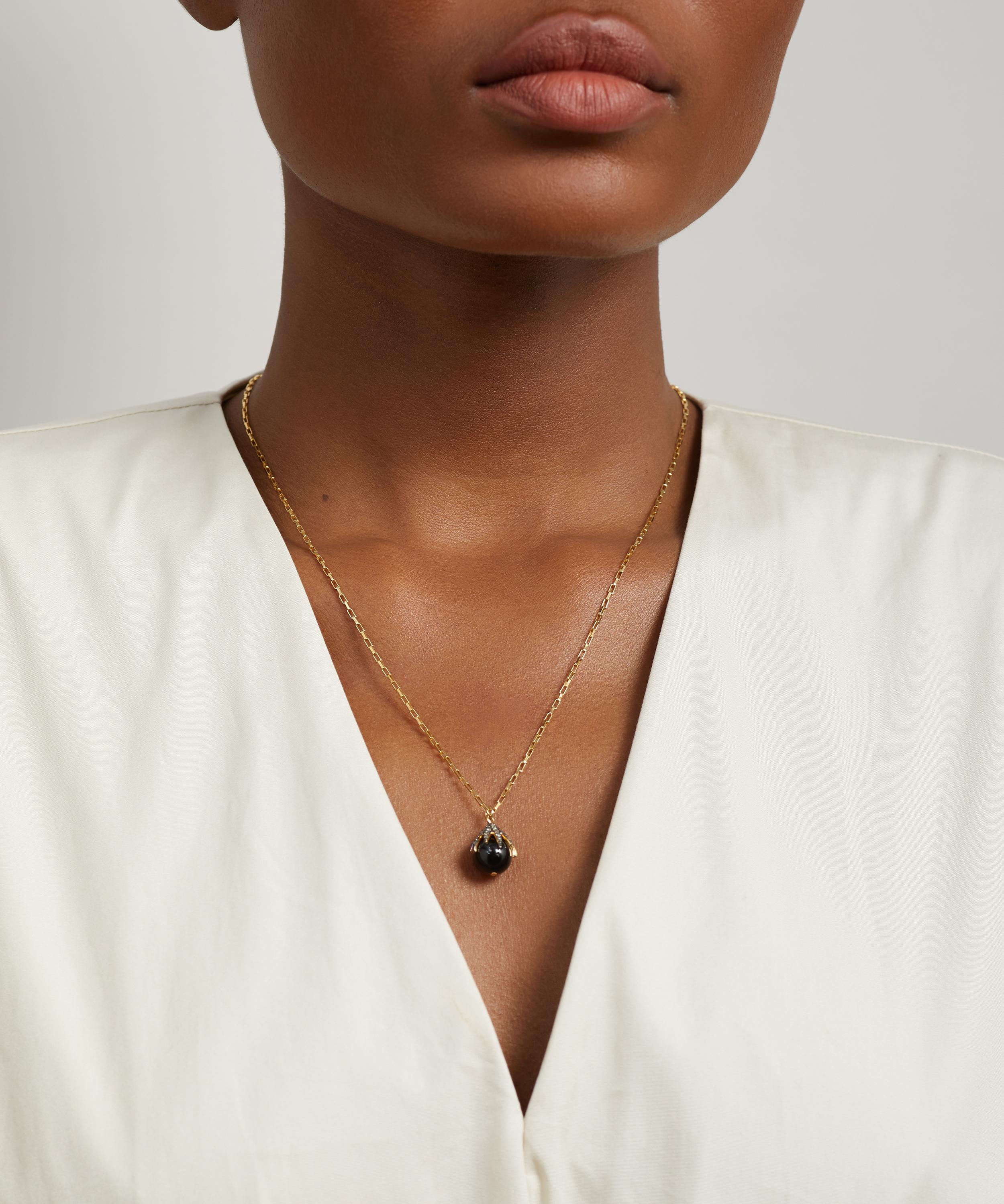 Kirstie Le Marque - Gold-Plated Diamond Claw and Black Onyx Pendant Necklace image number 1