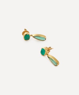 Brooke Gregson - 18ct Gold Orbit Teardrop Emerald Tourmaline Drop Earrings image number 2