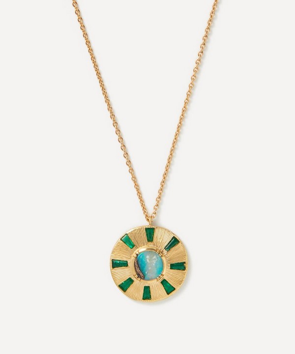 Brooke Gregson - 18ct Gold Shield Opal Emerald Pendant Necklace image number null