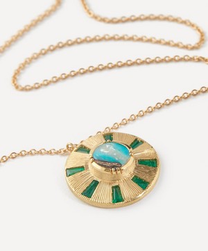 Brooke Gregson - 18ct Gold Shield Opal Emerald Pendant Necklace image number 3