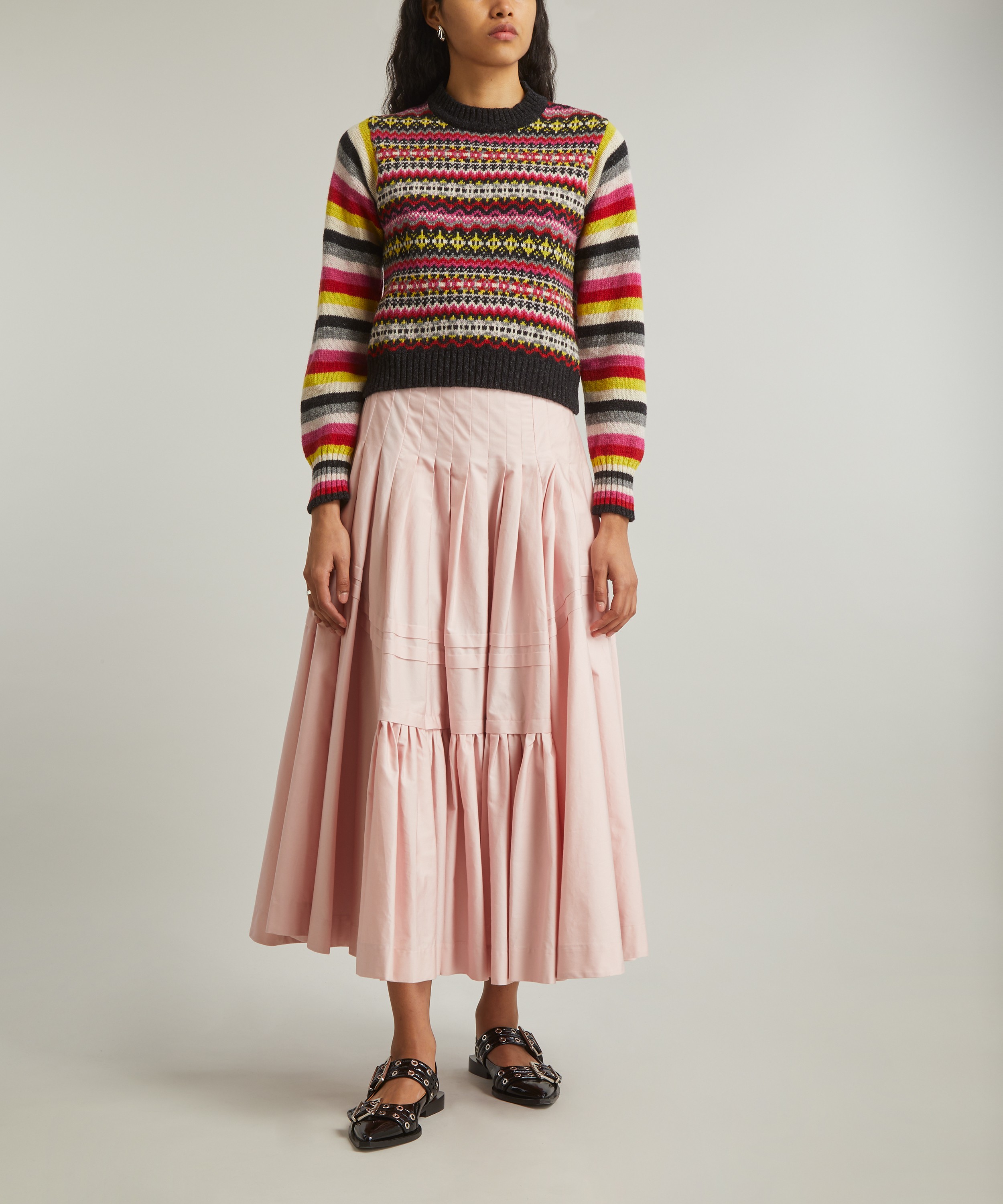 Molly Goddard - Charlie Cropped Charcoal Fair Isle Jumper image number 1